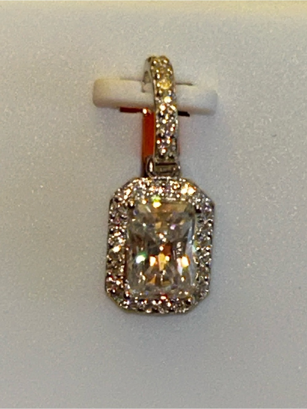 Elegant 1.50CTW Moissanite Radiant Cut Halo in 925 SS Rhodium Setting Pendant